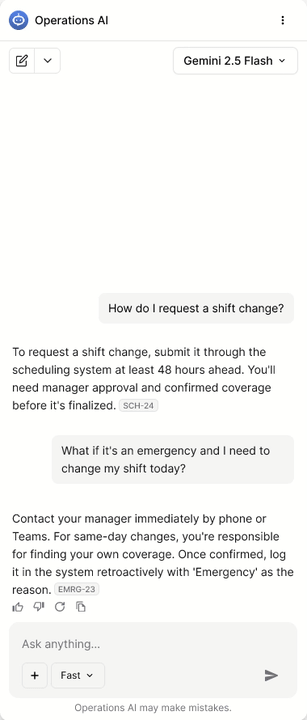 The chat showing a thinking indicator while the AI crafts a response